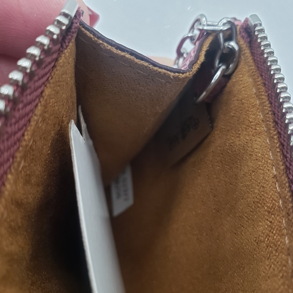 Coach Mini Skinny ID card case Leather Silvertone hardware Raspberry ID keyring - Picture 4 of 8